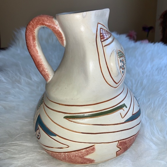 Vintage Mexican Pottery hand painted Pitcher Water/vase X10 - Picture 4 of 12
